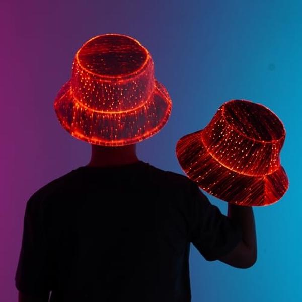 lumisonata LED Rave Bucket Hat, Light up Crazy Hat 7 Colors Party Hat, Fiber Optic Fabric Glow in the Dark Hat for Men and Women USB Rechargeable Festival Gear