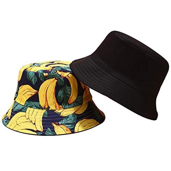 XYIYI Banana Yellow Bucket Hat Trendy Beach Hats for Women, Reversible Double-Side-Wear