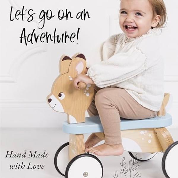 Le Toy Van - Petilou Wooden Ride On Deer Push Along Toy for Toddlers | Suitable for Boy Or Girl 1 Year Old +, Small