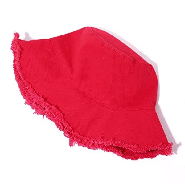 boderier Sun Hats for Women Summer Casual Wide Brim Cotton Bucket Hat Beach Vacation Travel Accessories (Red)
