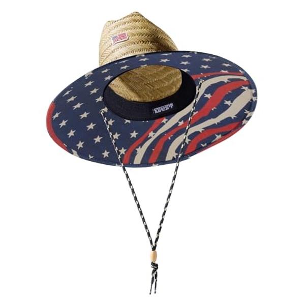 Straw Hat for Men & Women |Lifeguard Hat, Beach Hat & Sun Hat | Wide Brim for Sun Protection | One Size | Star & Stripes | Hemlock