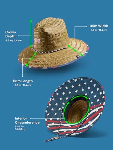 Straw Hat for Men & Women |Lifeguard Hat, Beach Hat & Sun Hat | Wide Brim for Sun Protection | One Size | Star & Stripes | Hemlock