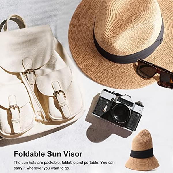 Floppy Big Beach Straw Hats for Women Foldable Summer Wide Brim Packable Oversized Sun Hat Womens Travel Straw Fedora Hat, Black-1