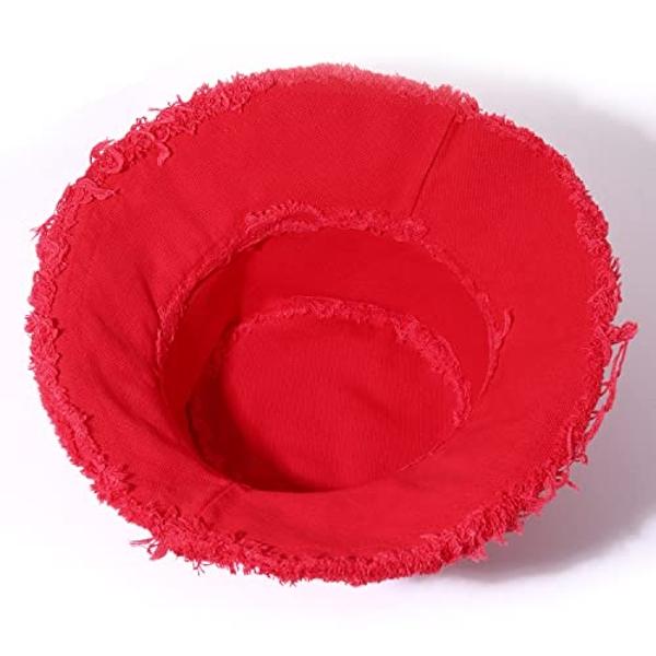 boderier Sun Hats for Women Summer Casual Wide Brim Cotton Bucket Hat Beach Vacation Travel Accessories (Red)