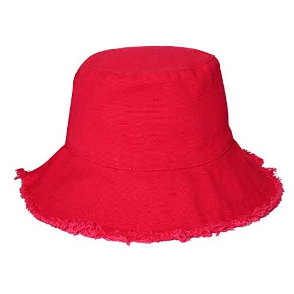 boderier Sun Hats for Women Summer Casual Wide Brim Cotton Bucket Hat Beach Vacation Travel Accessories (Red)