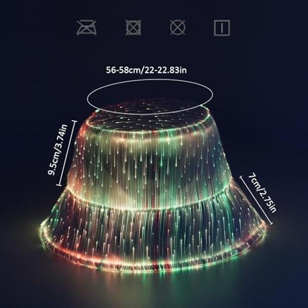 lumisonata LED Rave Bucket Hat, Light up Crazy Hat 7 Colors Party Hat, Fiber Optic Fabric Glow in the Dark Hat for Men and Women USB Rechargeable Festival Gear