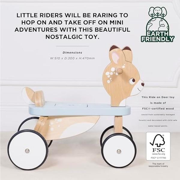 Le Toy Van - Petilou Wooden Ride On Deer Push Along Toy for Toddlers | Suitable for Boy Or Girl 1 Year Old +, Small
