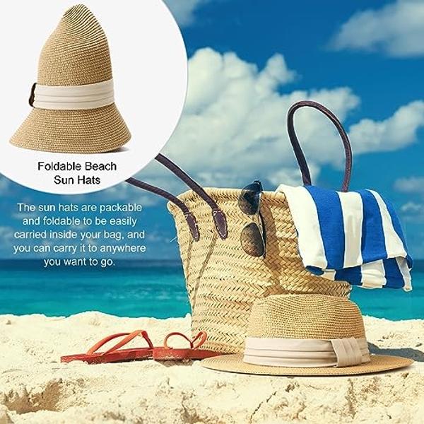 DRESHOW Women Belt Buckle Square Knot Hat Classic Travel Summer Wide Brim Felt Panama Hat UPF 50+ Straw Sun Hat