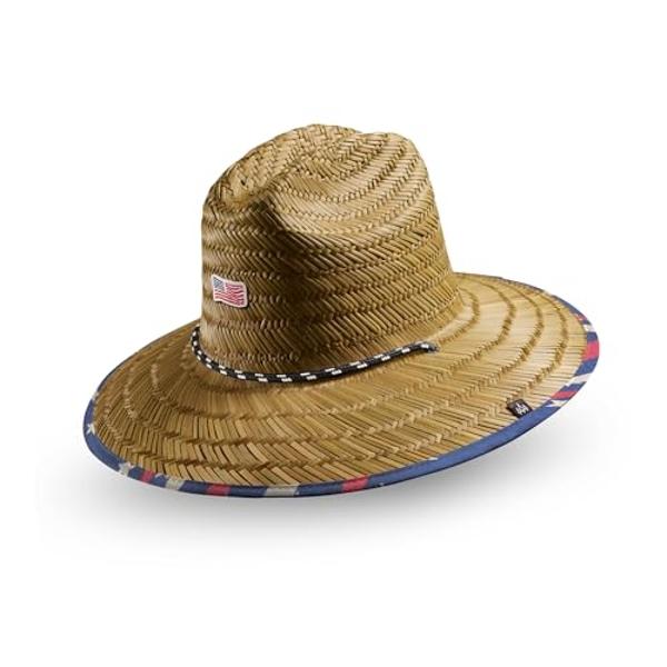 Straw Hat for Men & Women |Lifeguard Hat, Beach Hat & Sun Hat | Wide Brim for Sun Protection | One Size | Star & Stripes | Hemlock