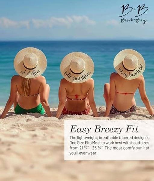 Brook + Bay Foldable Beach Hats for Women-Floppy Sun Hats, Roll up Straw Hats for Summer Vacation, Hello Sunshine -Yellow