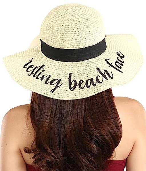 DRESHOW Women Belt Buckle Square Knot Hat Classic Travel Summer Wide Brim Felt Panama Hat UPF 50+ Straw Sun Hat