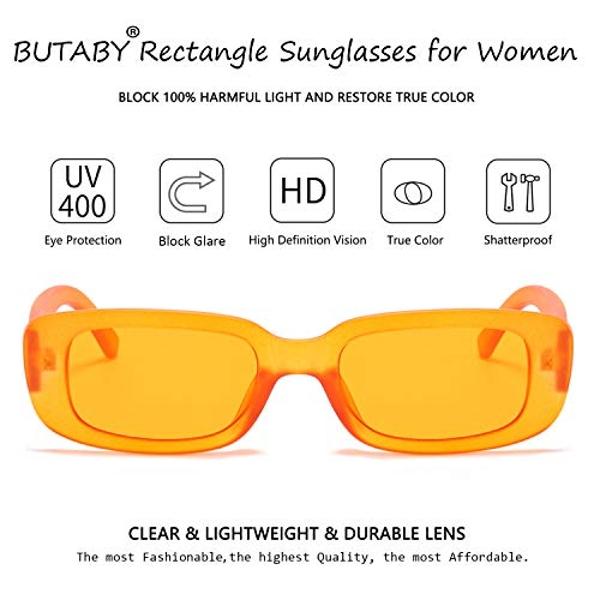 BUTABY Rectangle Sunglasses for Women Retro Driving Glasses 90’s Vintage Fashion Narrow Square Frame UV400 Protection Orange