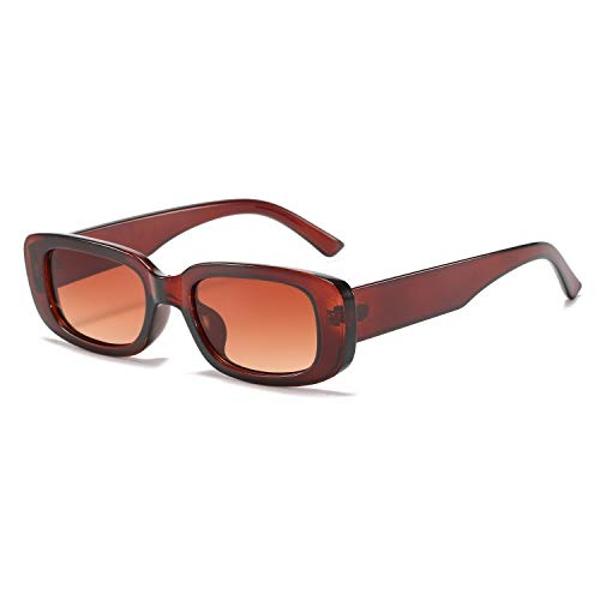 BUTABY Rectangle Sunglasses for Women Retro Driving Glasses 90’s Vintage Fashion Narrow Square Frame UV400 Protection Brown