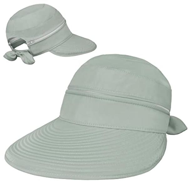 SUN CUBE Women Sun Hat for Outdoor UV Protection, Wide Brim Sun Hat Ponytail, Convertible Zip-Off Beach Hat Visor for Golf Gardening Pool Travel, Foldable Summer UPF50+ Visor Hat, 