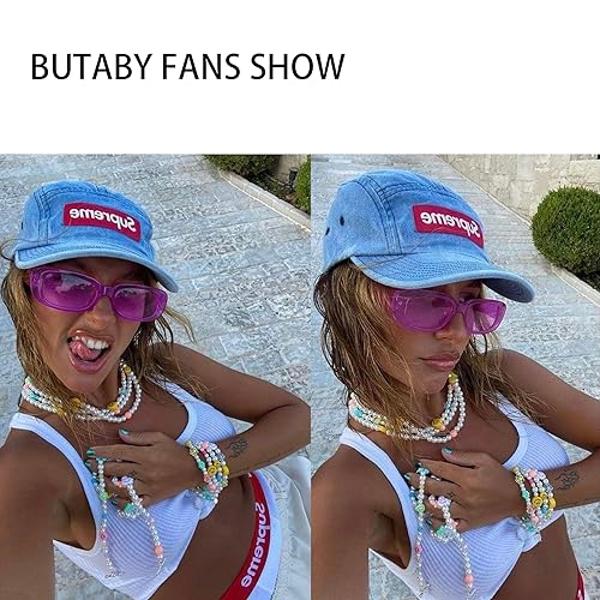 BUTABY Rectangle Sunglasses for Women Retro Driving Glasses 90’s Vintage Fashion Narrow Square Frame UV400 Protection Purple