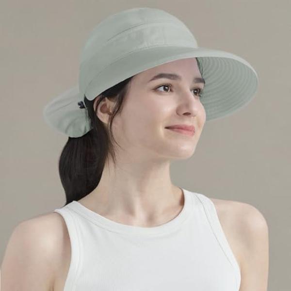 SUN CUBE Women Sun Hat for Outdoor UV Protection, Wide Brim Sun Hat Ponytail, Convertible Zip-Off Beach Hat Visor for Golf Gardening Pool Travel, Foldable Summer UPF50+ Visor Hat, 