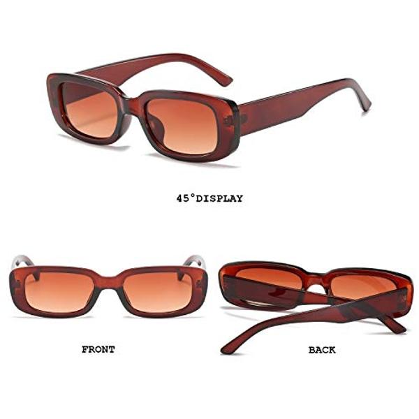 BUTABY Rectangle Sunglasses for Women Retro Driving Glasses 90’s Vintage Fashion Narrow Square Frame UV400 Protection Brown
