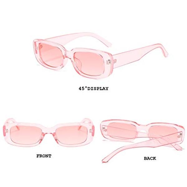 BUTABY Rectangle Sunglasses for Women Retro Driving Glasses 90’s Vintage Fashion Narrow Square Frame UV400 Protection Pink