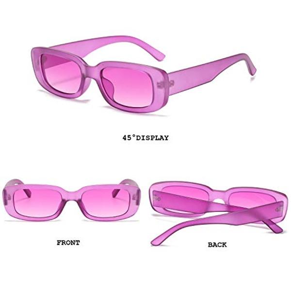 BUTABY Rectangle Sunglasses for Women Retro Driving Glasses 90’s Vintage Fashion Narrow Square Frame UV400 Protection Purple