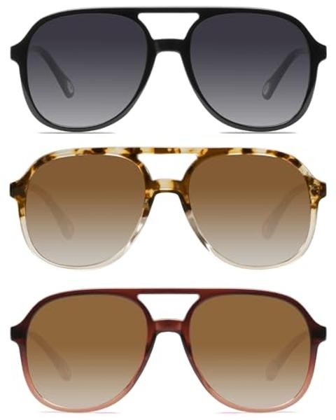 YDAOWKN Retro Square Aviator Sunglasses for Womens Mens Vintage 70s Double Bridge Sun Glasses