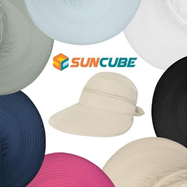 SUN CUBE Women Sun Hat for Outdoor UV Protection, Wide Brim Sun Hat Ponytail, Convertible Zip-Off Beach Hat Visor for Golf Gardening Pool Travel, Foldable Summer UPF50+ Visor Hat, 