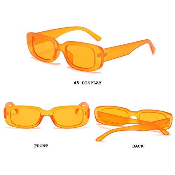 BUTABY Rectangle Sunglasses for Women Retro Driving Glasses 90’s Vintage Fashion Narrow Square Frame UV400 Protection Orange