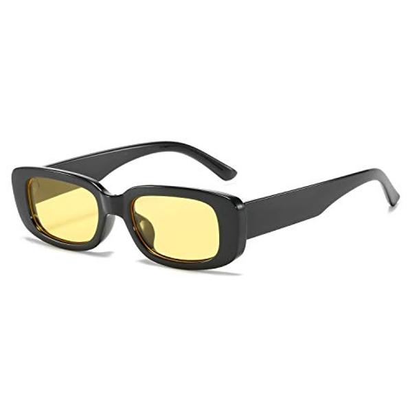 BUTABY Rectangle Sunglasses for Women Retro Driving Glasses 90’s Vintage Fashion Narrow Square Frame UV400 Protection Black Yellow