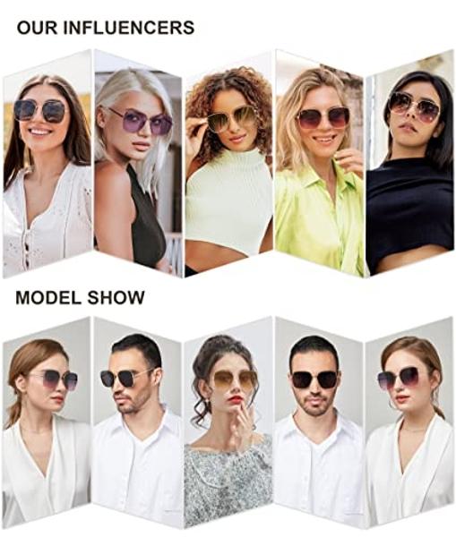 SOJOS Trendy Oversized Square Metal Frame Sunglasses for Women Men Retro Big Flat Lens UV Protection Sunglasses SJ1146, Purple Frame/Purple Lens
