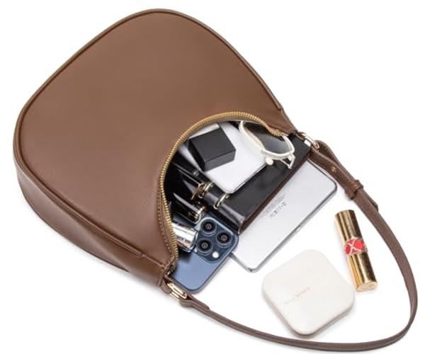 WSRYDJDL Crescent Shoulder Bags for Women Cute Hobo Tote Handbag Under the Arm Purses Mini Clutch Purse with Zipper Closure (Coffee)