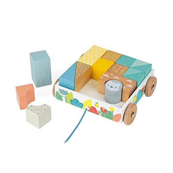 Janod Pure Pull-Along 16 pc Wood Pastel Block Set - Ages 18+ Months - J05152