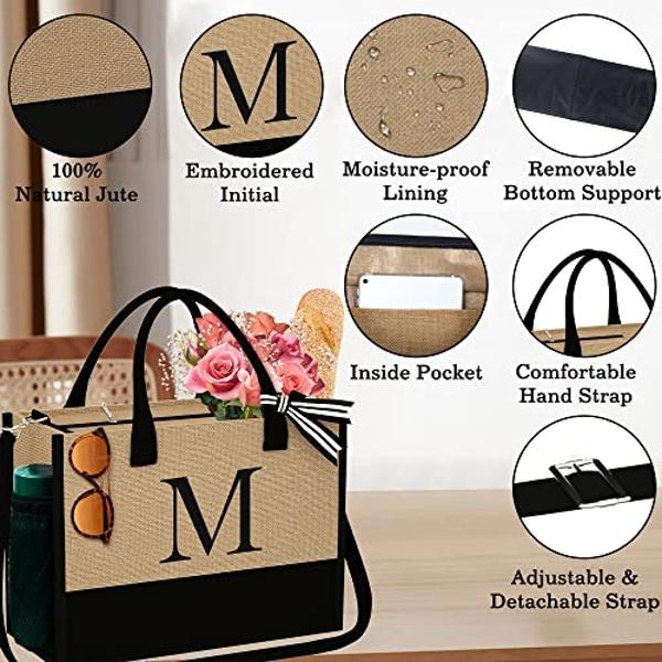 YOOLIFE Gifts for Women - Jute Initial Tote Bag Birthday Gifts for Women Personalized Monogrammed Letter B Tote Bag Birthday Gift for Friends Sister Teacher Mom Initial Beach