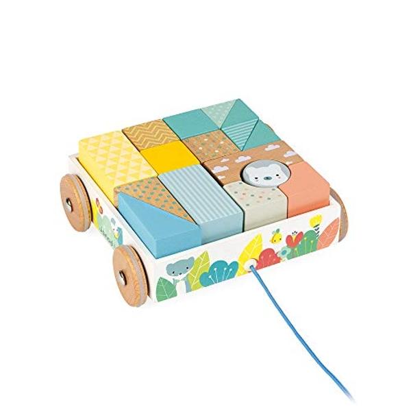 Janod Pure Pull-Along 16 pc Wood Pastel Block Set - Ages 18+ Months - J05152