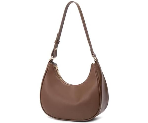 WSRYDJDL Crescent Shoulder Bags for Women Cute Hobo Tote Handbag Under the Arm Purses Mini Clutch Purse with Zipper Closure (Coffee)