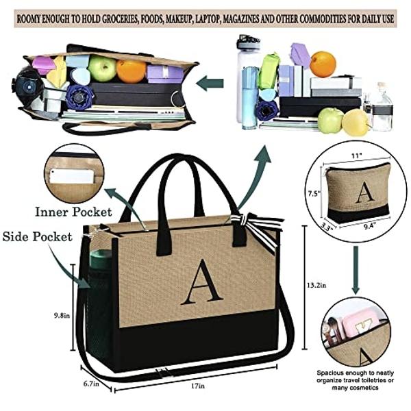 YOOLIFE Gifts for Women - Jute Initial Tote Bag Birthday Gifts for Women Personalized Monogrammed Letter B Tote Bag Birthday Gift for Friends Sister Teacher Mom Initial Beach