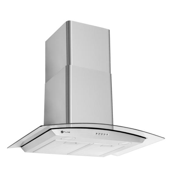 Campana extractora de cocina 76 cm de pared vidrio curvo Acero Inoxidable | 3 velocidades y control de boton| Berna 76| FLINE