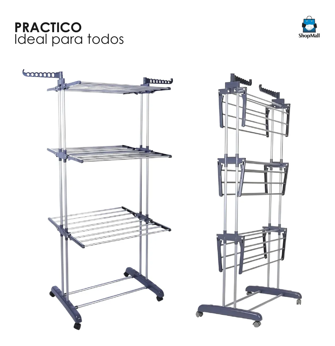 Tendedero Plegable De Ropa Portátil Retráctil Rack Perchero Color Blanco