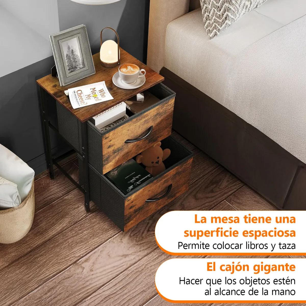 Buró De 2 Cajones Madera Mesa De Noche color Marrón Oscuro With Metallic Marco Furrific