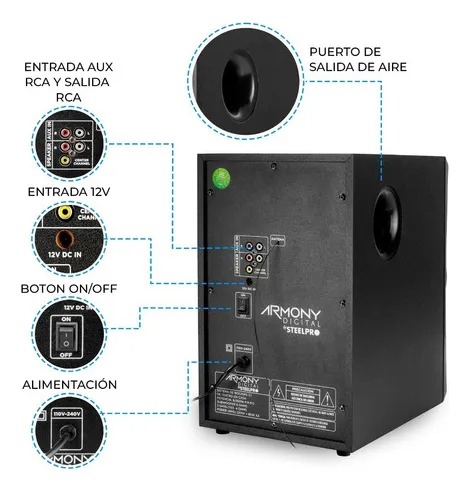 Steelpro Minicomponente Home Theater 8,000 W - Armony - b3.1 Color Negro Potencia RMS 475 W