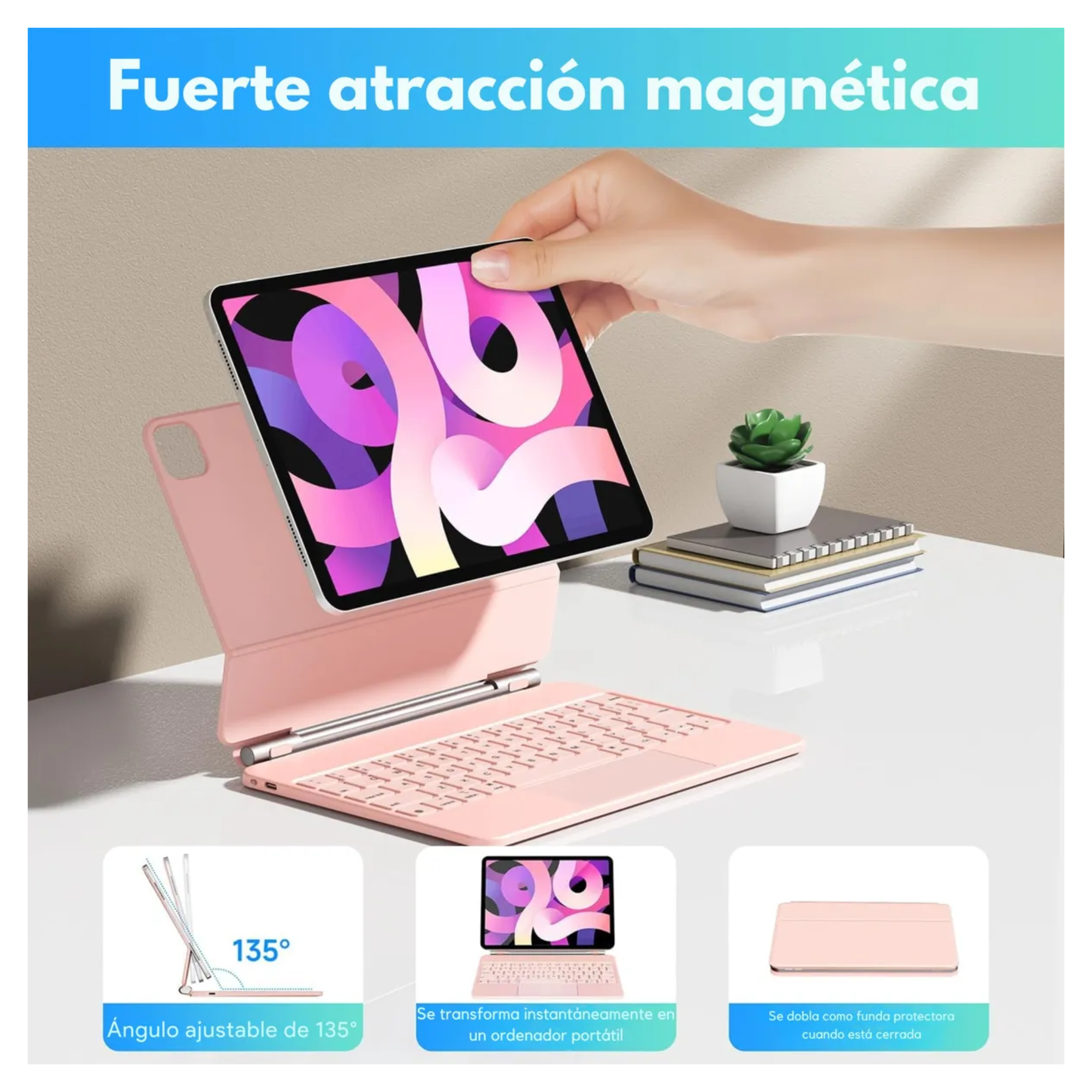 Magic Keyboard Funda Teclado Para iPad Mini 6/7 + Pencil Color Rosa