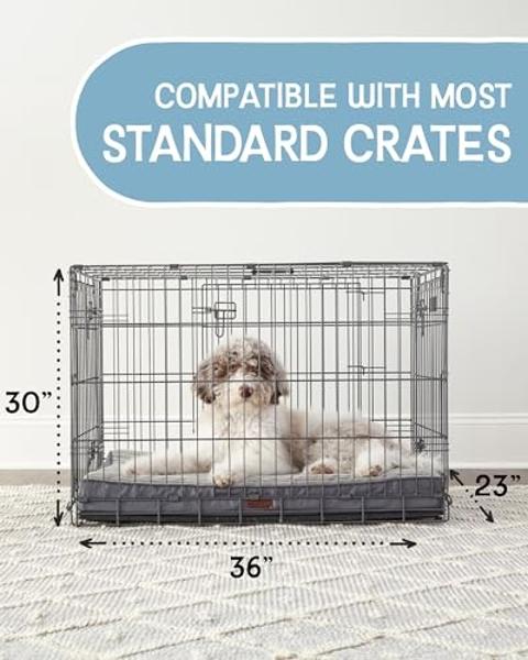 OhGeni 35 Inch Orthopedic Waterproof & Machine Washable Dog Bed for Medium Large Pets, 20D Egg Crate Foam Stable Support, Non-Slip Bottom and Removable Cover, Tear-Resistant Invisi