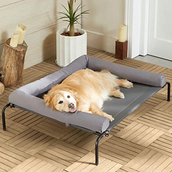 RRPETHOME Elevated Cooling Dog Bed, Raised Dog Cots Beds for Large Dogs, Outdoor Pet Bed for Large Dogs, Chew Proof Portable Cooling Pet Cot Skid-Resistant Feet, Frame with Breatha