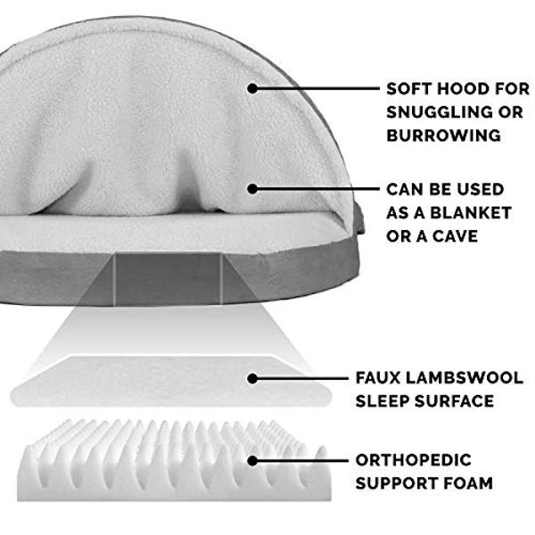 Furhaven 44" Round Orthopedic Dog Bed for Large Dogs w/ Removable Washable Cover, For Dogs Up to 80 lbs - Sherpa & Suede Snuggery - Gray, 44-inch