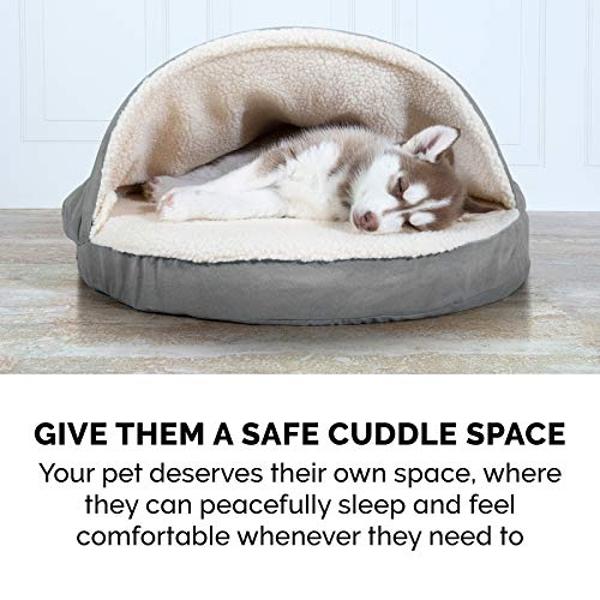 Furhaven 44" Round Orthopedic Dog Bed for Large Dogs w/ Removable Washable Cover, For Dogs Up to 80 lbs - Sherpa & Suede Snuggery - Gray, 44-inch