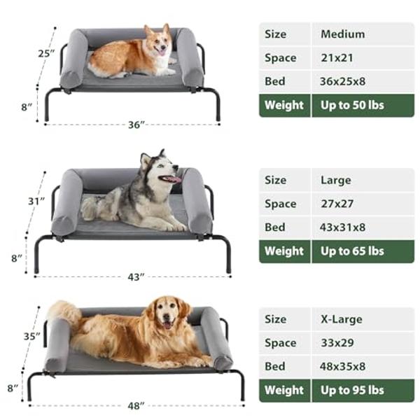 RRPETHOME Elevated Cooling Dog Bed, Raised Dog Cots Beds for Large Dogs, Outdoor Pet Bed for Large Dogs, Chew Proof Portable Cooling Pet Cot Skid-Resistant Feet, Frame with Breatha