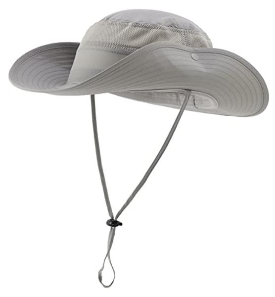 Unisex Outdoor Mesh Sun Hat Camouflage Boonie Bucket Hats Fishing Hats with String Gray, 55 60cm