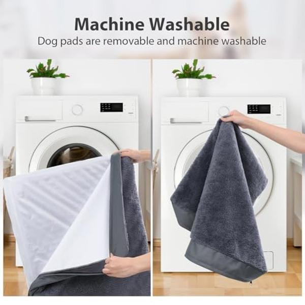 MIHIKK Waterproof Dog Bed Medium Size Dog Orthopedic Dog Beds for Crate with Removable Washable Cover Egg-Crate Foam Pet Pad Mat with Anti-Slip Bottom, 35x22 Inch, Grey