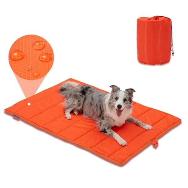 BDEUS 51x35In Extra Large Size Outdoor Dog Bed, Waterproof & Portable Camping Travel Pet Mat, Easy to Clean, Washable Odor Resistant Pet Cooling Pad (Orange)