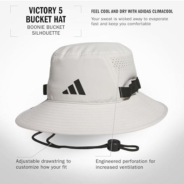 adidas Men's Victory Bucket Hat Outdoors and Sideline Wide Brim Style for Sun Protection, Wonder Alumina Grey/Black/5.0, Small-Medium
