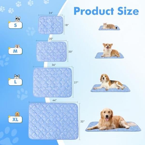 Rywell Dog Cooling Mat 2.0,44 * 32 Thicken Cooling Mat for Extra Large Dog, Internal Waterproof& Endothermic Color Changing Arc-Chill Cool Fiber(QMAX>0.5) for Pet in Summer, Washab