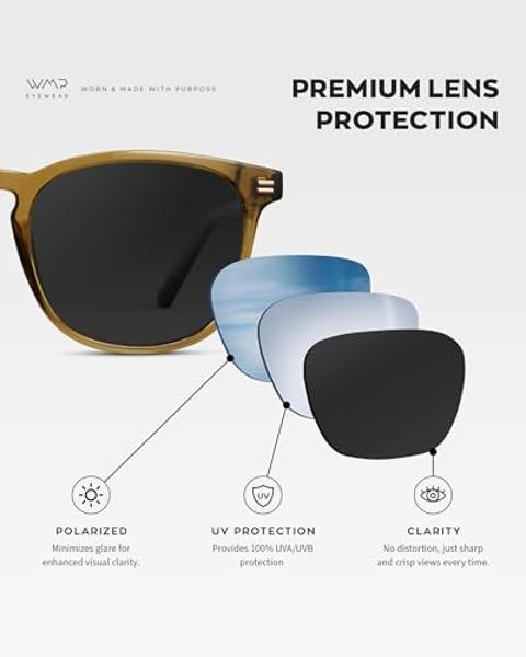 WMP Eyewear - Men's Polarized Modern Rounded Square Sunglasses (Crystal Verde/Triple Black Lens)